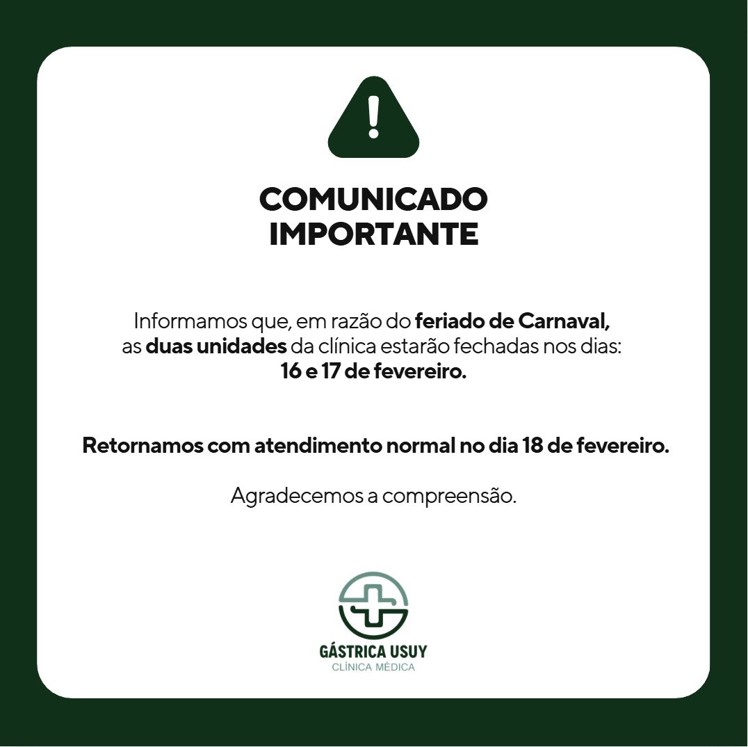 Comunicado Feriado Carnaval Gastrica Usuy