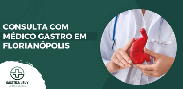 Arte visual destacando a consulta com médico gastro em Florianópolis na Clínica Gástrica Usuy, com foco em saúde digestiva especializada.