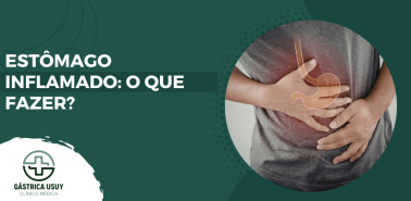 Pessoa com dor abdominal e ilustração do sistema digestivo, quadro comum em estômago inflamado o que fazer diante dos sintomas e causas.