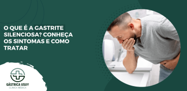 Capa de artigo sobre gastrite silenciosa destaca sintomas e formas de tratamento, acompanhada de imagem de homem com náusea.