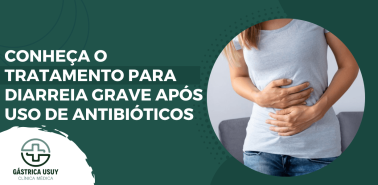 Paciente com dor abdominal ilustrando tratamento para diarreia grave após uso de antibióticos causada por infecção intestinal bacteriana.